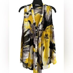 Gibson Abstract Yellow and Black Sleeveless Top Size M